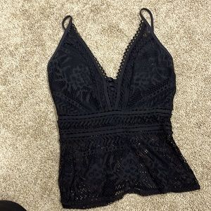 BECCA Black crochet bathing suit top, size S/P